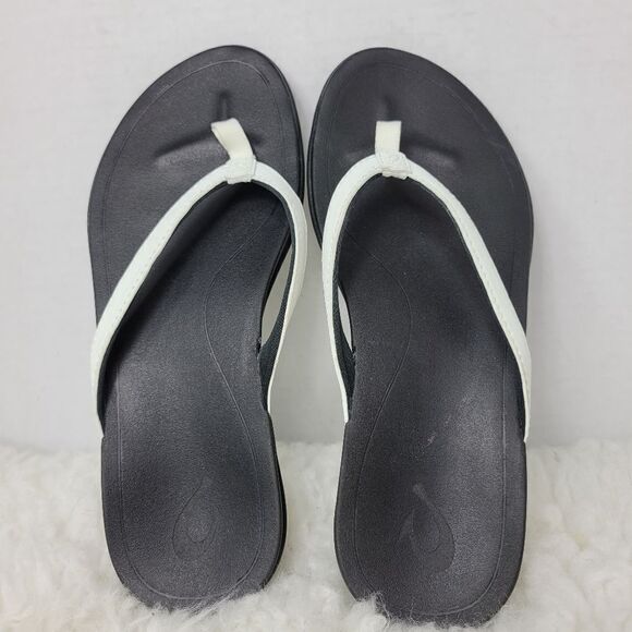 OluKai Ho-opio Womens Sandal Size 7 White Leather Flip Flip Flat Thong - Picture 8 of 10